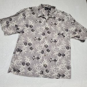 Op Sports Hawaiian Shirt Short Sleeve Button Down Grey Large Mens cotton rayon